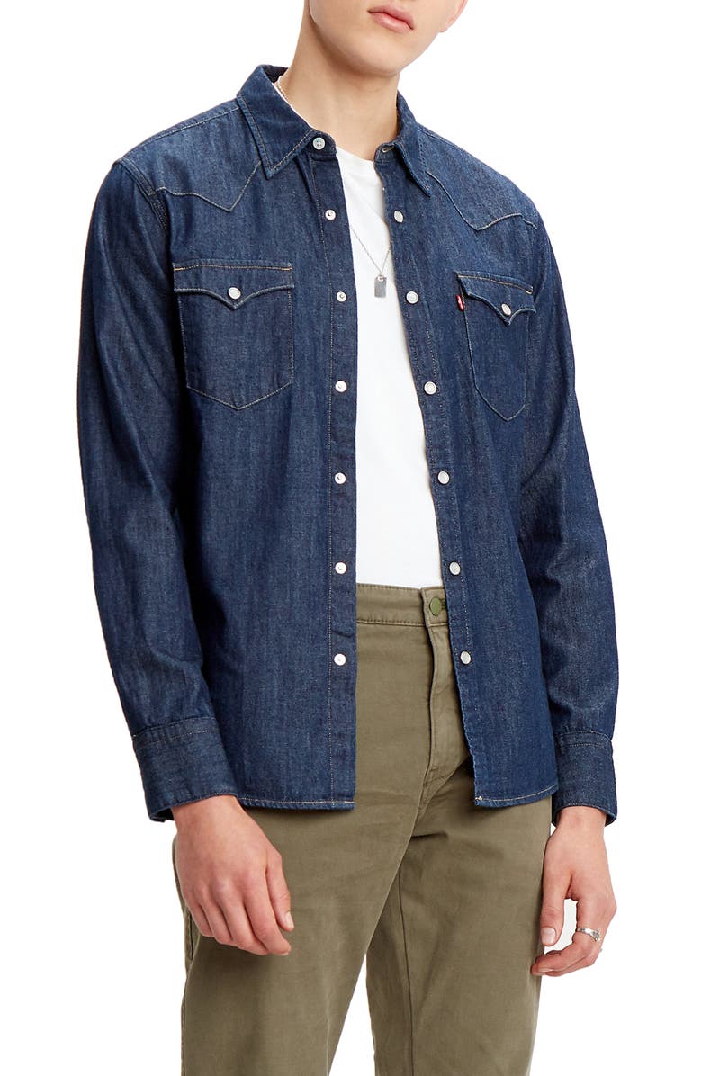 LEVIS PREMIUM Levi
s<sup
®</sup
 Premium Barstow Standard Fit Denim Western Shirt, Main, color, Western Edition