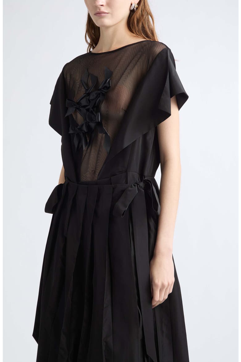 Sheer Pleated Bow Dress, Alternate, color, BLACK/ BLACK