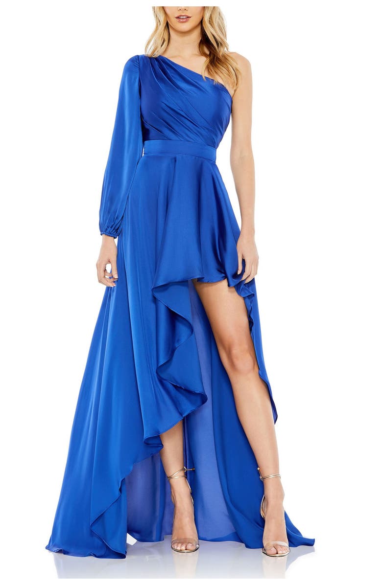 Mac Duggal High Low One Shoulder Flowy Gown, Main, color, Cobalt