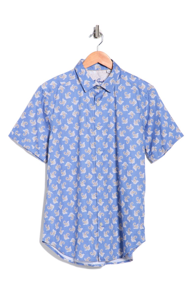 Robert Graham Beauchamp Short Sleeve Cotton Button-Up Shirt, Main, color, Blue