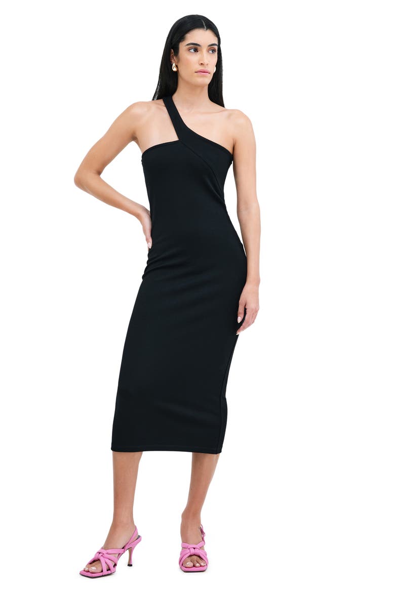 Cameron One-Shoulder Ponte Midi Dress, Alternate, color, BLACK