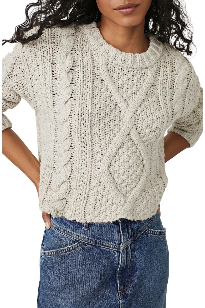 Cutting Edge Cotton Cable Sweater, Main, color, SILVER FEATHER