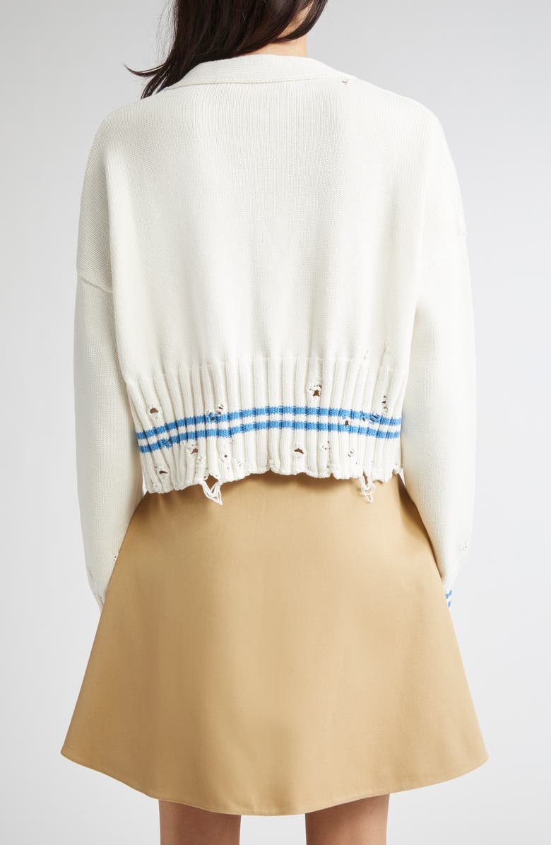 Marni Mending Logo Distressed Boxy Cotton Cardigan, Alternate, color, V2w01 Lily White