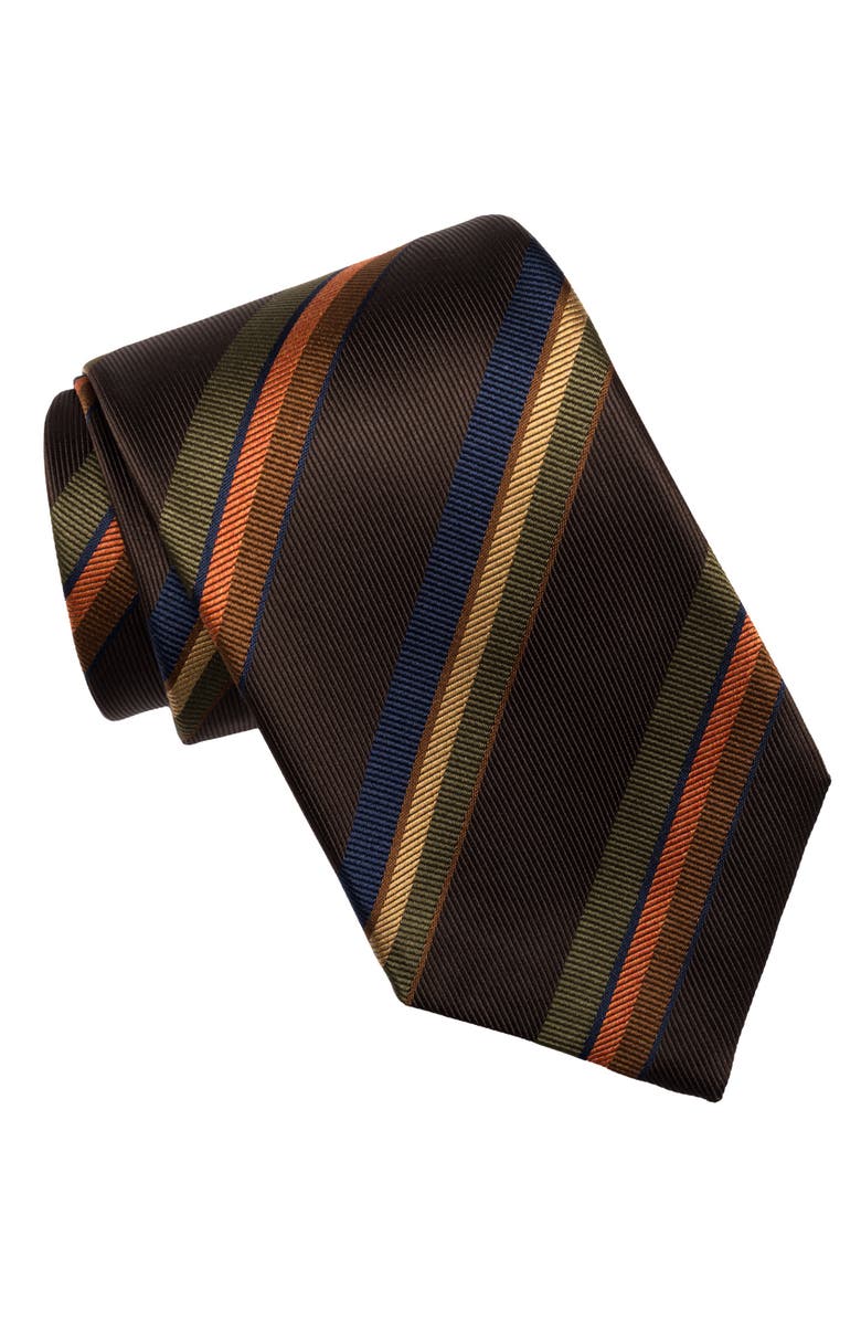 Elizabetta Battisti - Extra Long Silk Jacquard Tie for Men, Main, color, Chocolate Brown