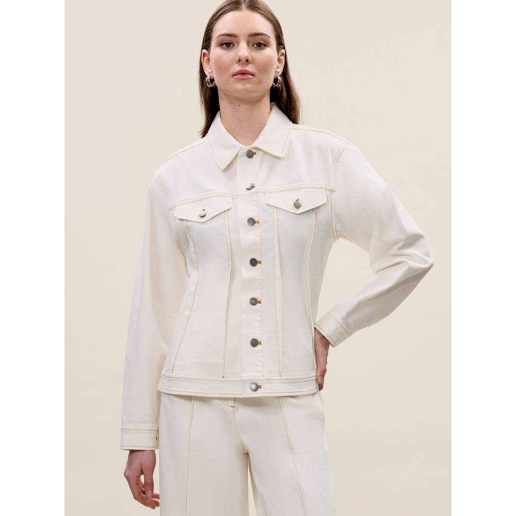 Rebecca Taylor Cora Denim Jacket In Eggshell Wash
