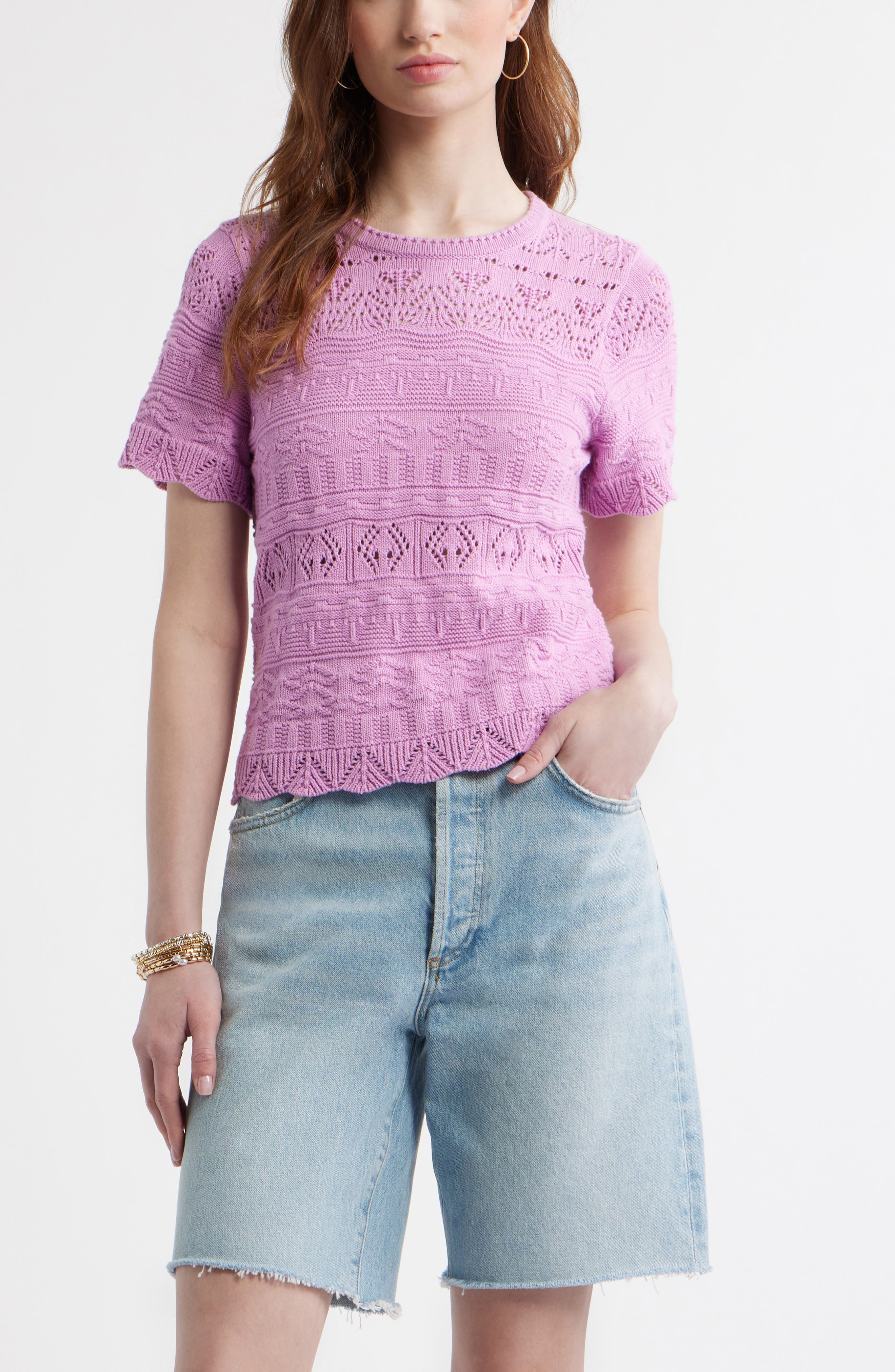 Pointelle Cotton Crewneck Sweater - image 5
