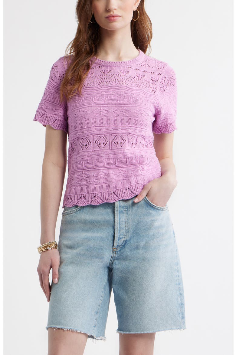 Pointelle Cotton Crewneck Sweater, Main, color, PINK GALE
