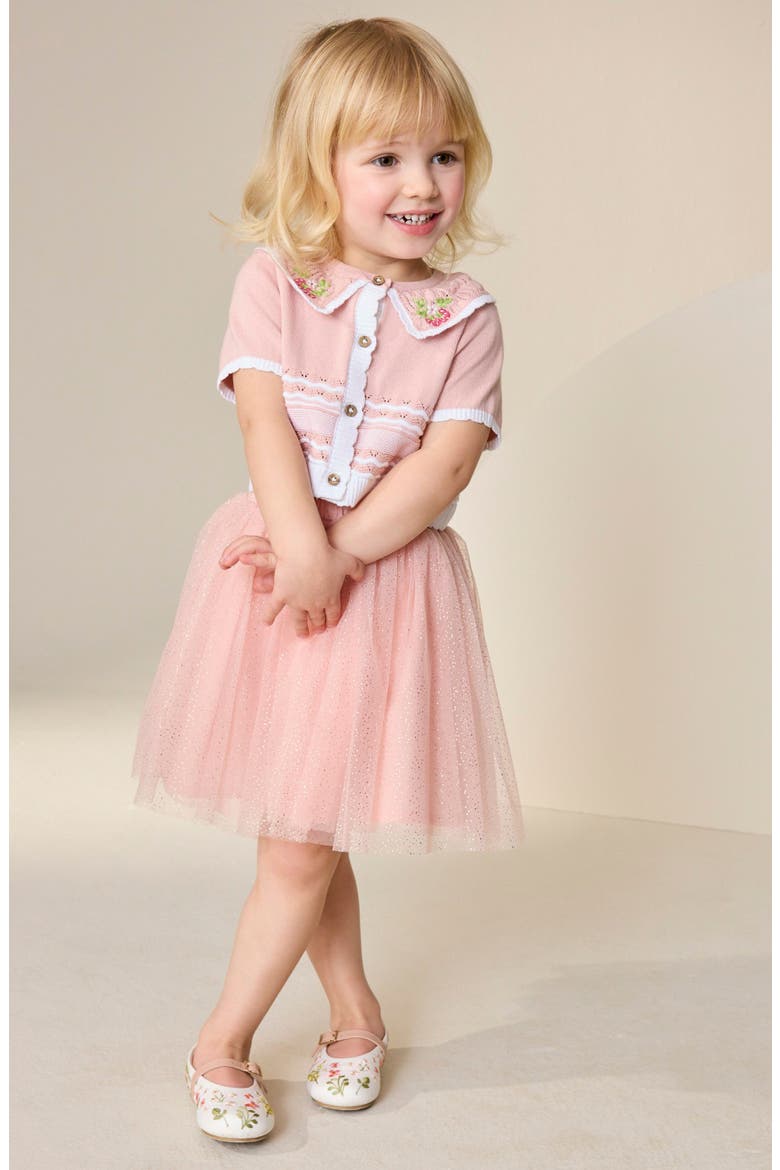 Kids' Collared Top & Mesh Skirt, Alternate, color, PINK