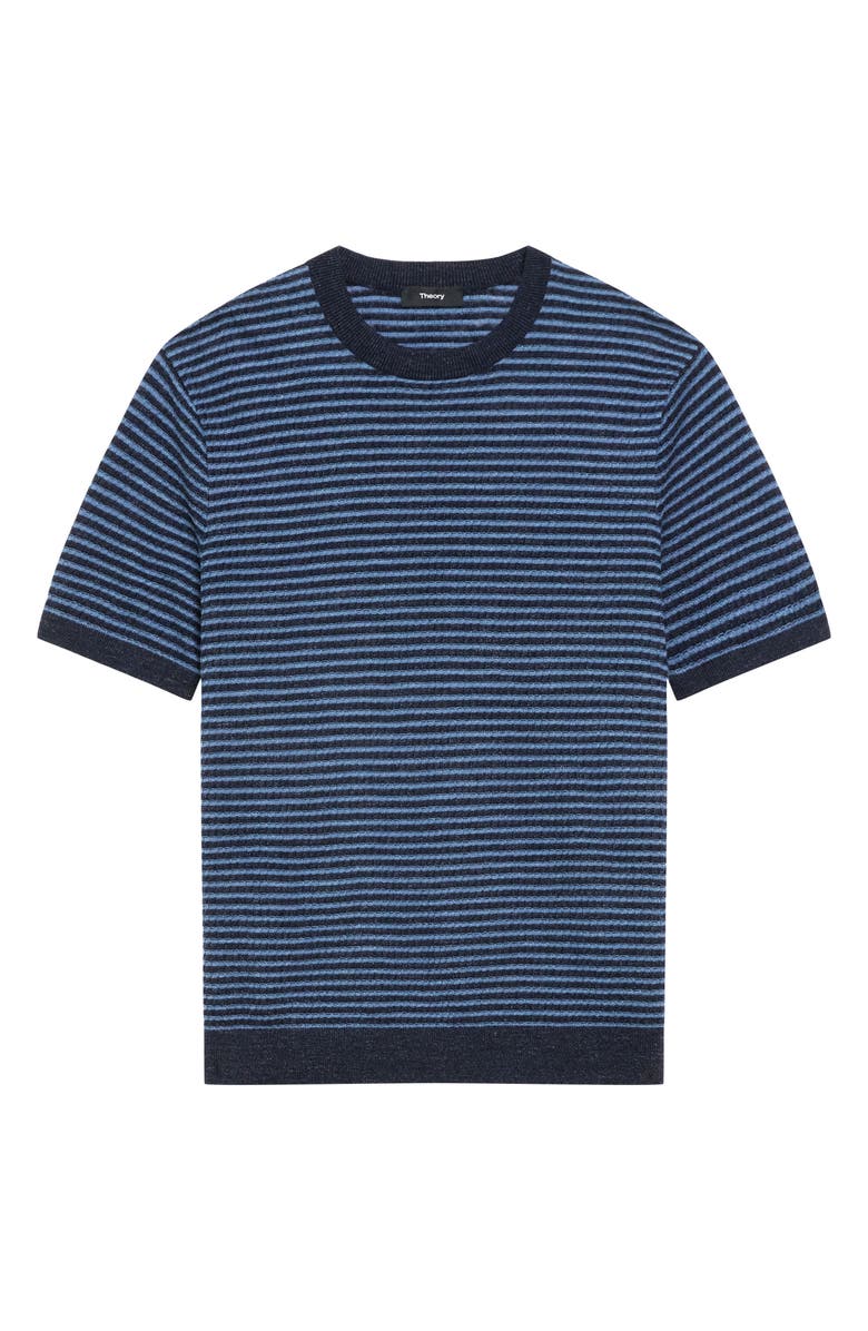 Theory Stripe Short Sleeve Linen & Cotton Blend Crewneck Sweater, Alternate, color, Baltic/Dark Rainstorm - 2Dw