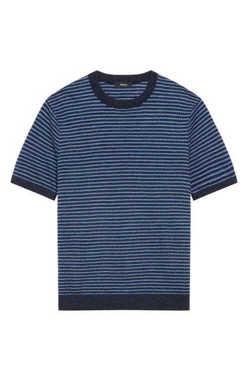 Theory Stripe Linen Tee In Blue