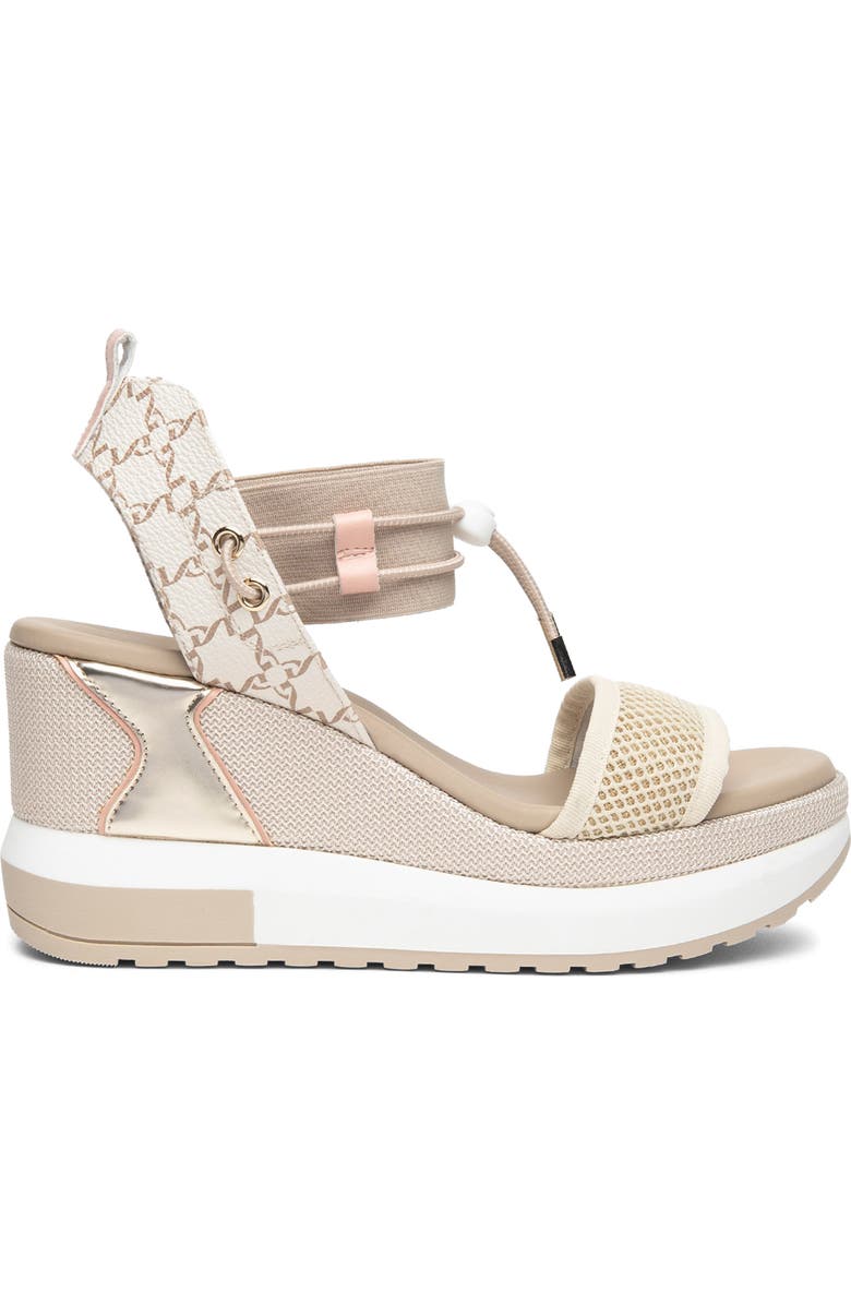 NeroGiardini Bungee Platform Wedge Sandal, Alternate, color, Beige / Gold