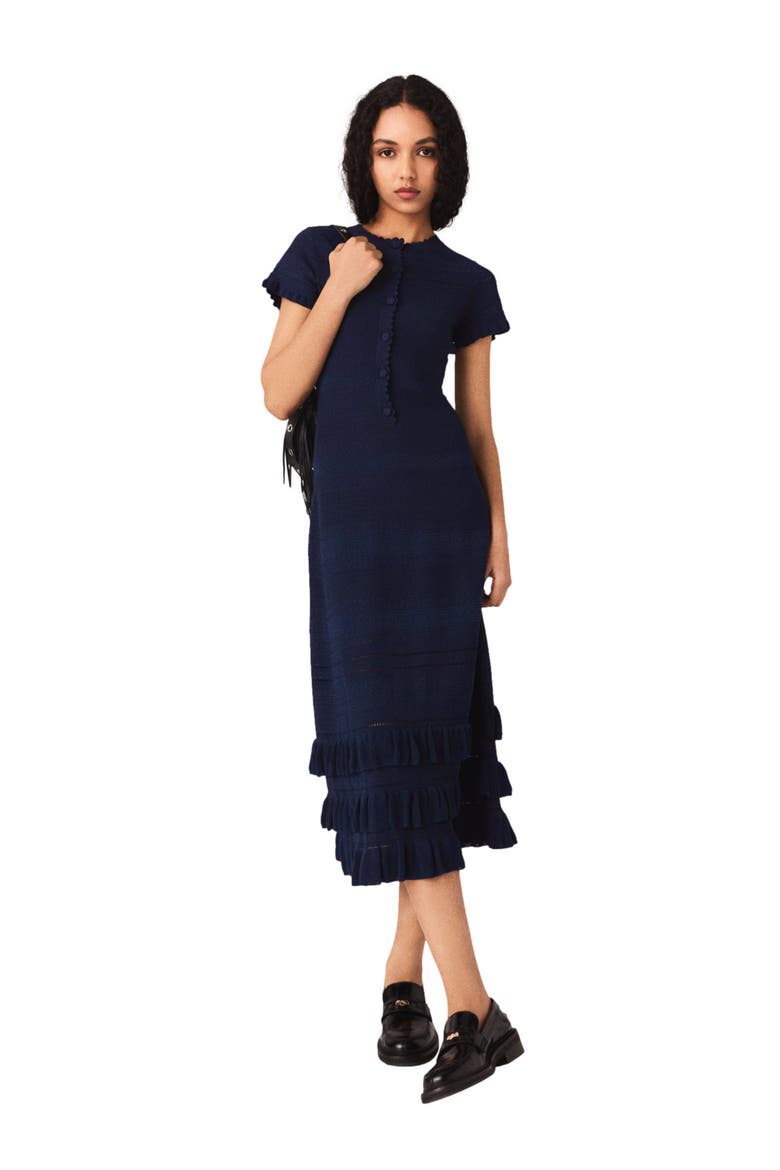 Knit maxi dress with ruffles, Alternate, color, Navy
