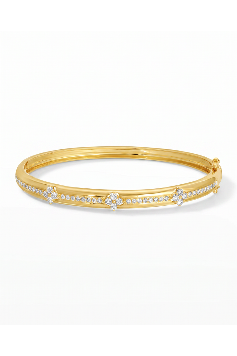 Diamond Pave & Flower Accent Bangle Bracelet 14K, Main, color, 14K Gold