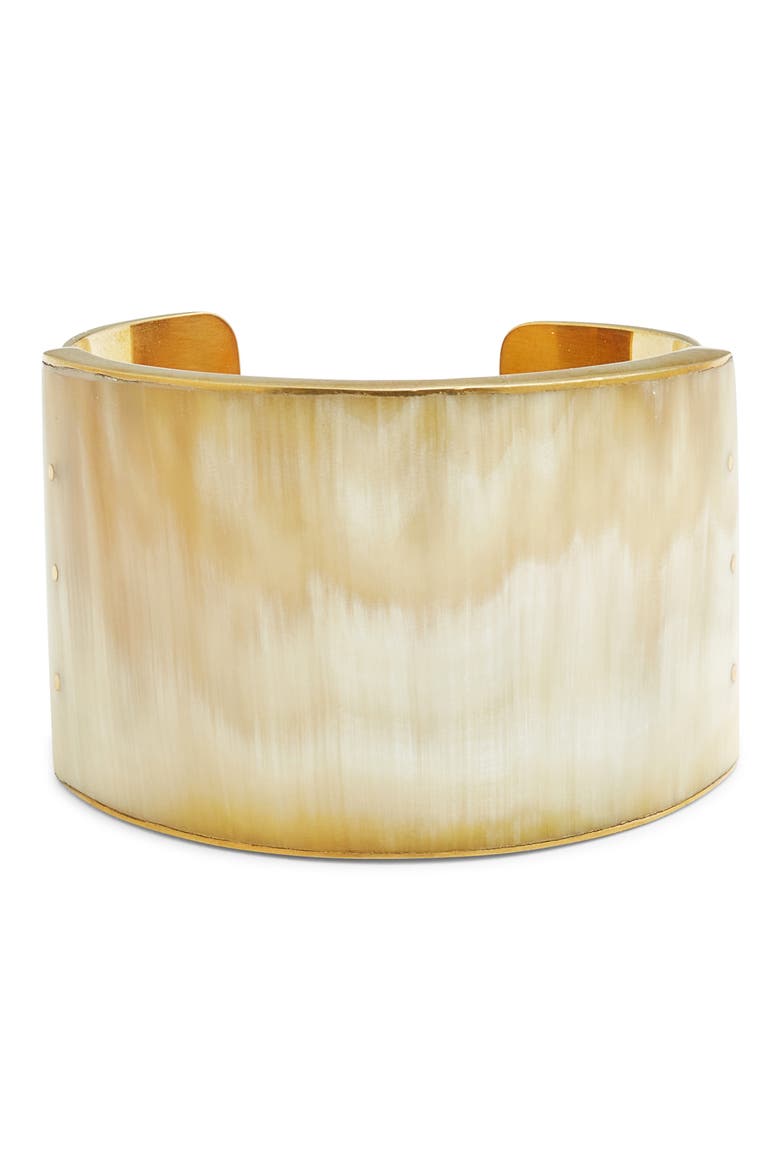 Sana Horn Cuff Bracelet, Main, color, BRASS/ NATURAL