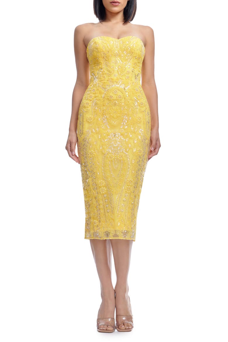 Shailene Sequin Strapless Cocktail Dress, Main, color, CANARY