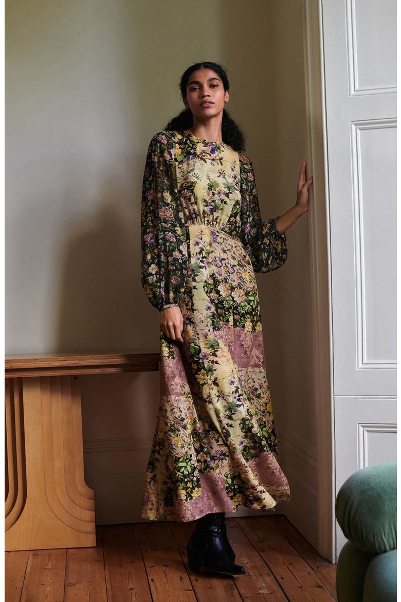 Floral Long Sleeve Maxi Dress, Alternate, color, BLACK MULTI