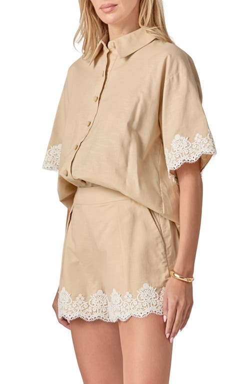 English Factory Embroidered Lace Linen Blend Shirt In Brown