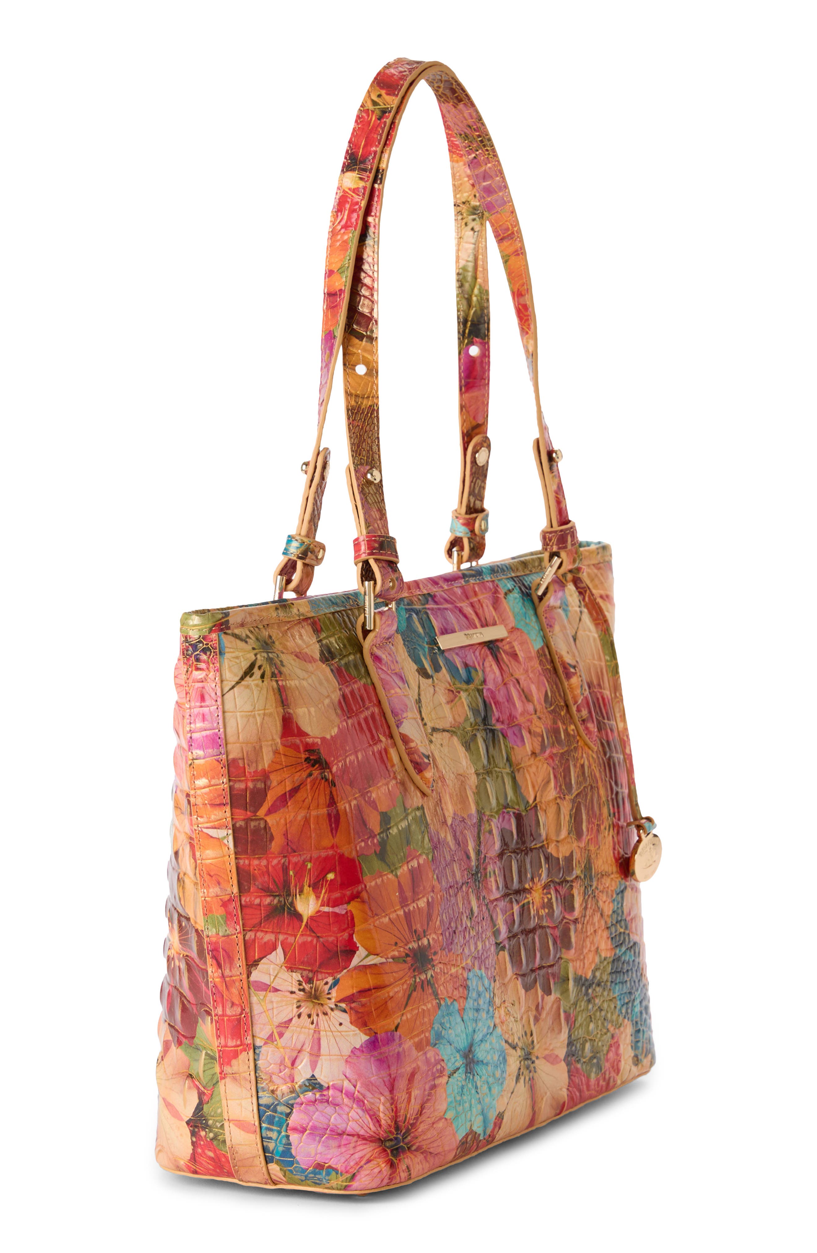 Medium Asher Croc Embossed Leather Tote, Alternate, color, FLORITA