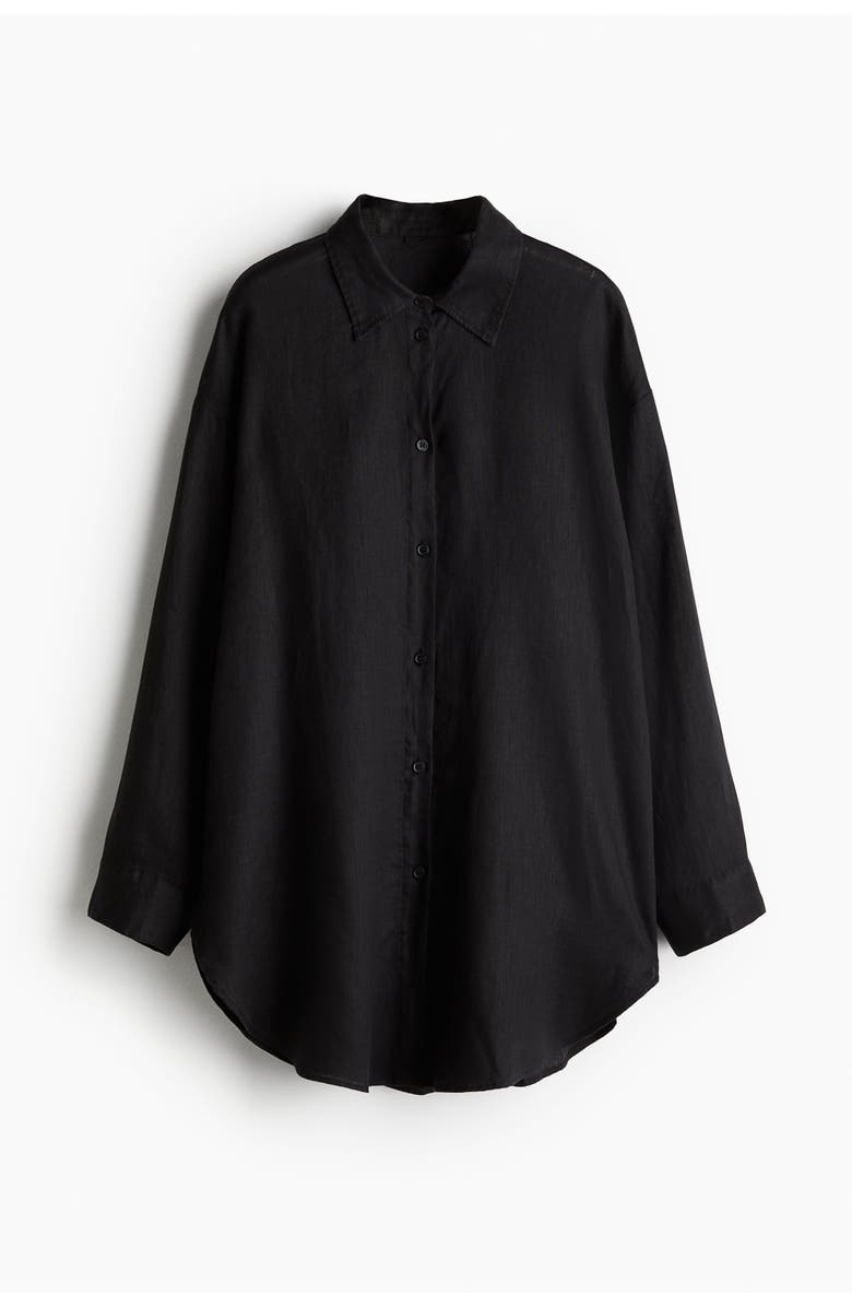 H&M Linen Beach Shirt, Main, color, Black