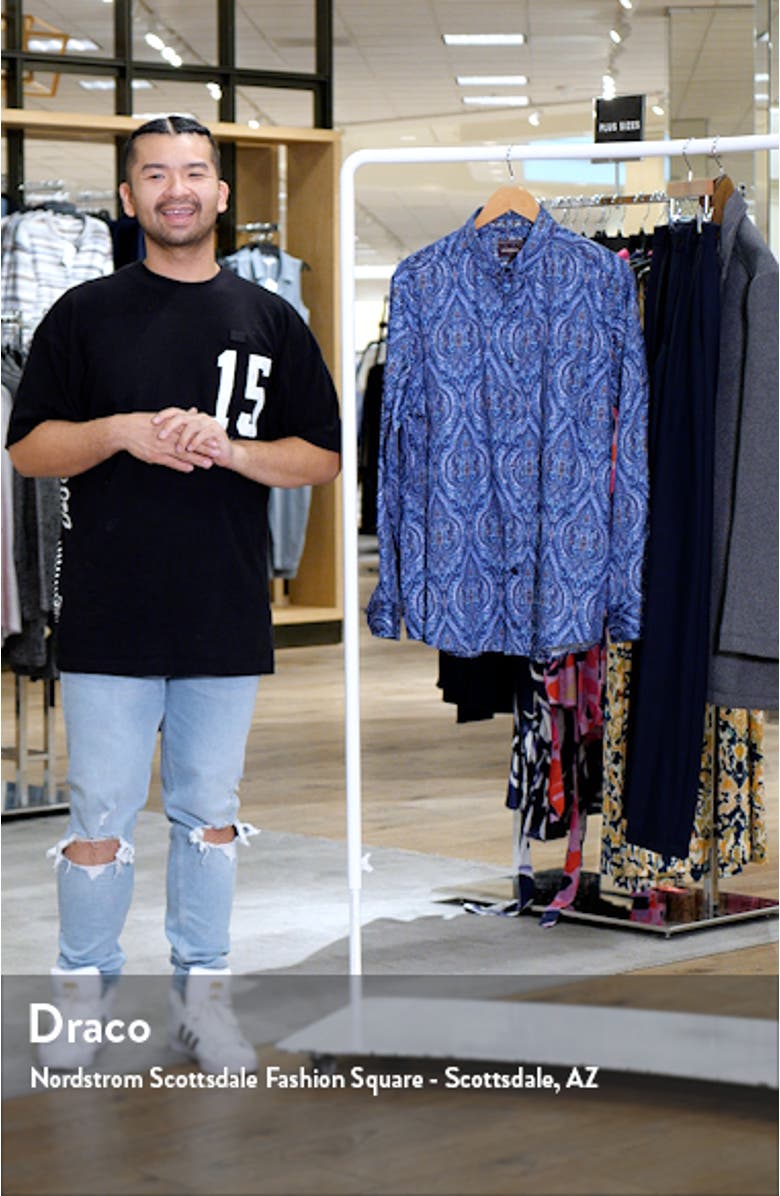 Medallion Print Oversize Button-Up Shirt, sales video thumbnail