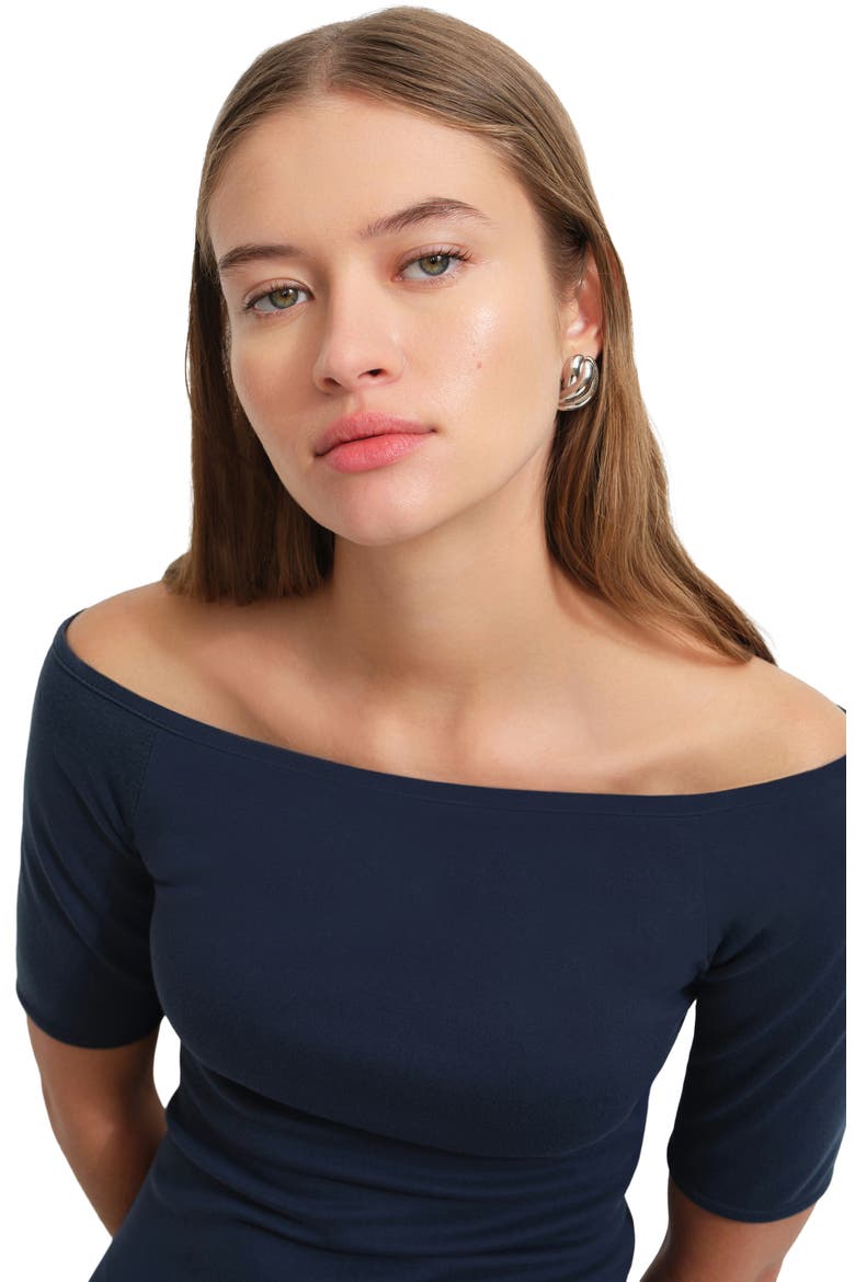 Mila Off the Shoulder Pleated Drop Waist Dress, Alternate, color, DEEP INDIGO