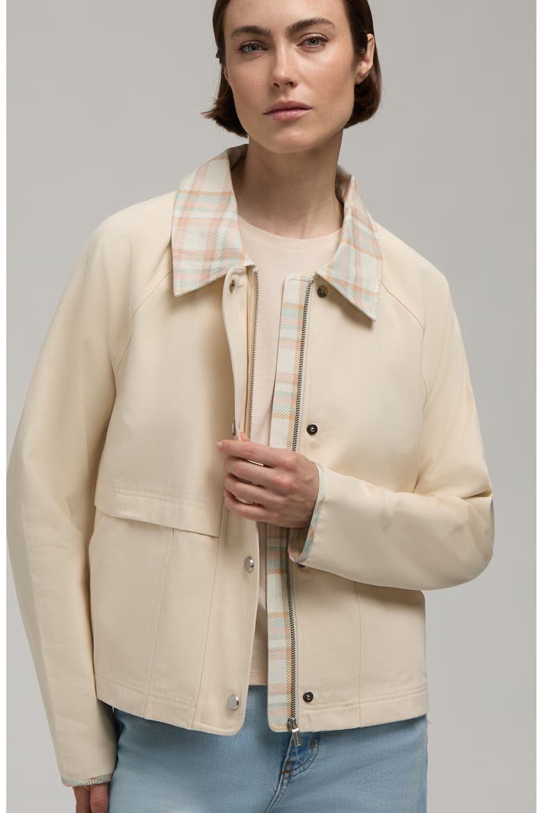 Plaid Collar Cotton Twill Crop Field Jacket, Alternate, color, CHALK