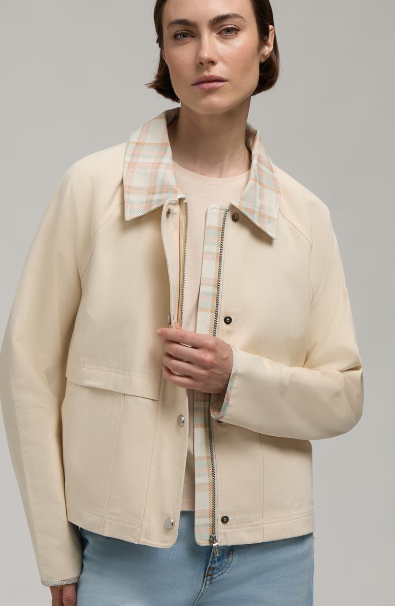 Hunter Plaid Collar Cotton Twill Crop Field Jacket, Alternate, color, Chalk
