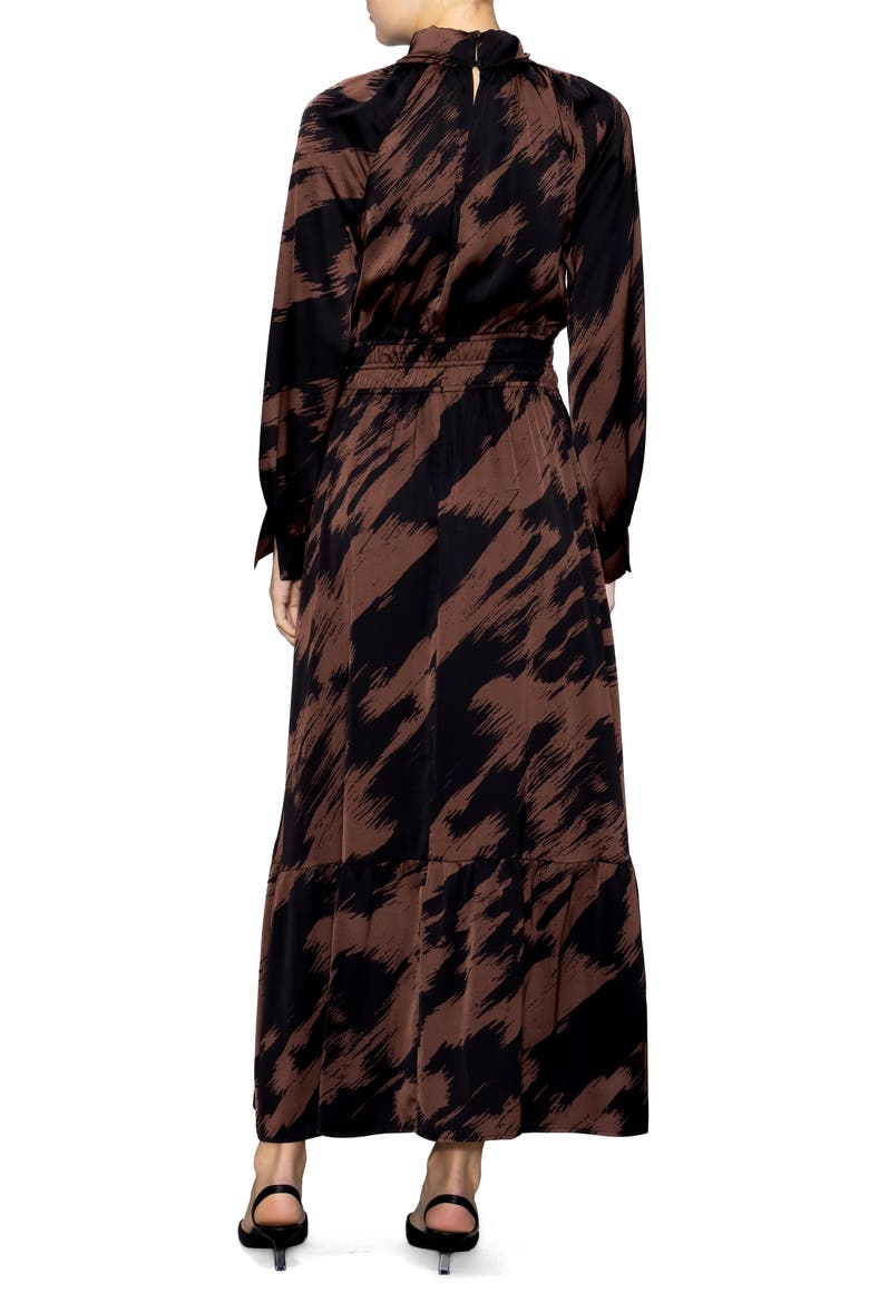 Brushstroke Print Long Sleeve Maxi Dress, Alternate, color, BROWN/ BLACK