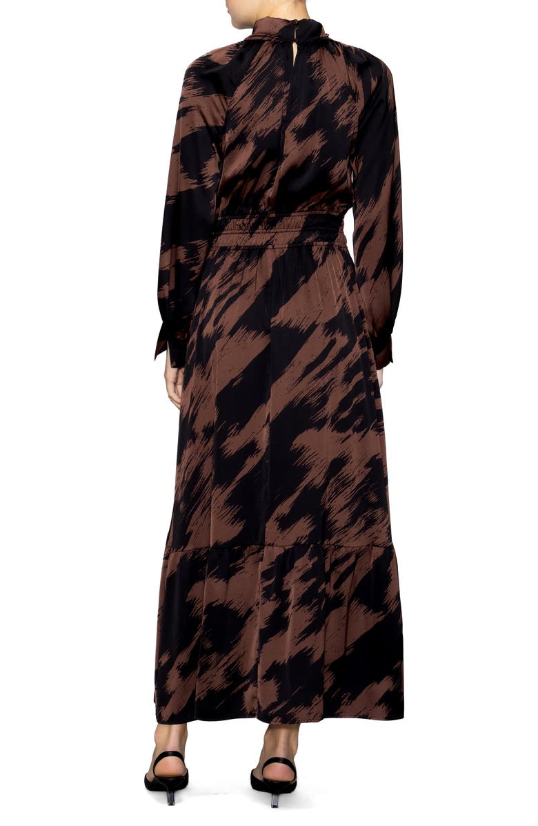 MELLODAY Brushstroke Print Long Sleeve Maxi Dress, Alternate, color, Brown/ Black
