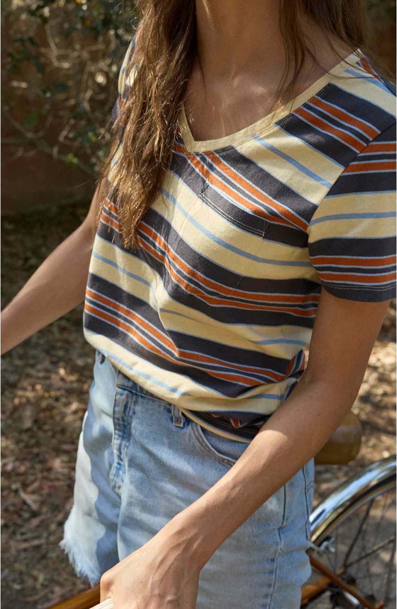 Toad & Co Women's Grom V-Neck Short Sleeve Shirt, Alternate, color, Straw Stripe