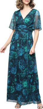 SL FASHIONS Metallic Floral Print Chiffon Dress