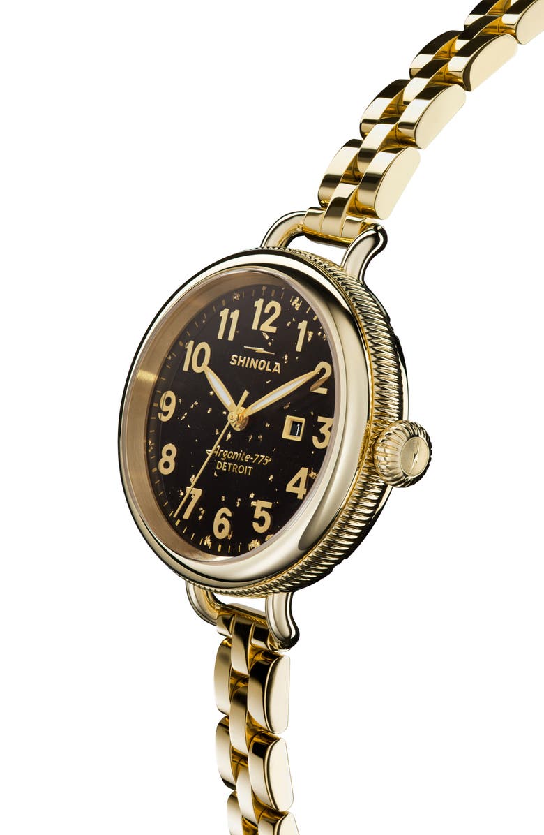 Shinola Birdy Black Aventurine Bracelet Watch, 34mm, Alternate, color, Black W/ Gold Flakes
