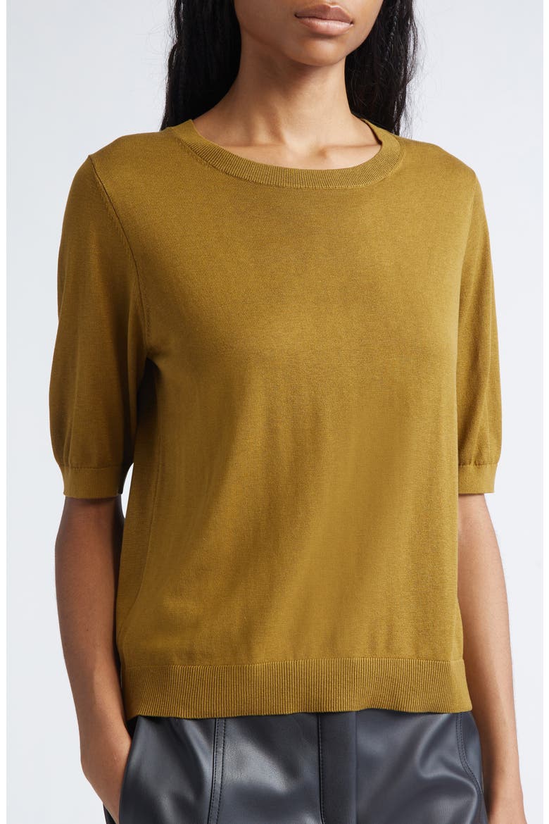 Musette Silk & Cotton Sweater, Alternate, color, OLIVE GREEN