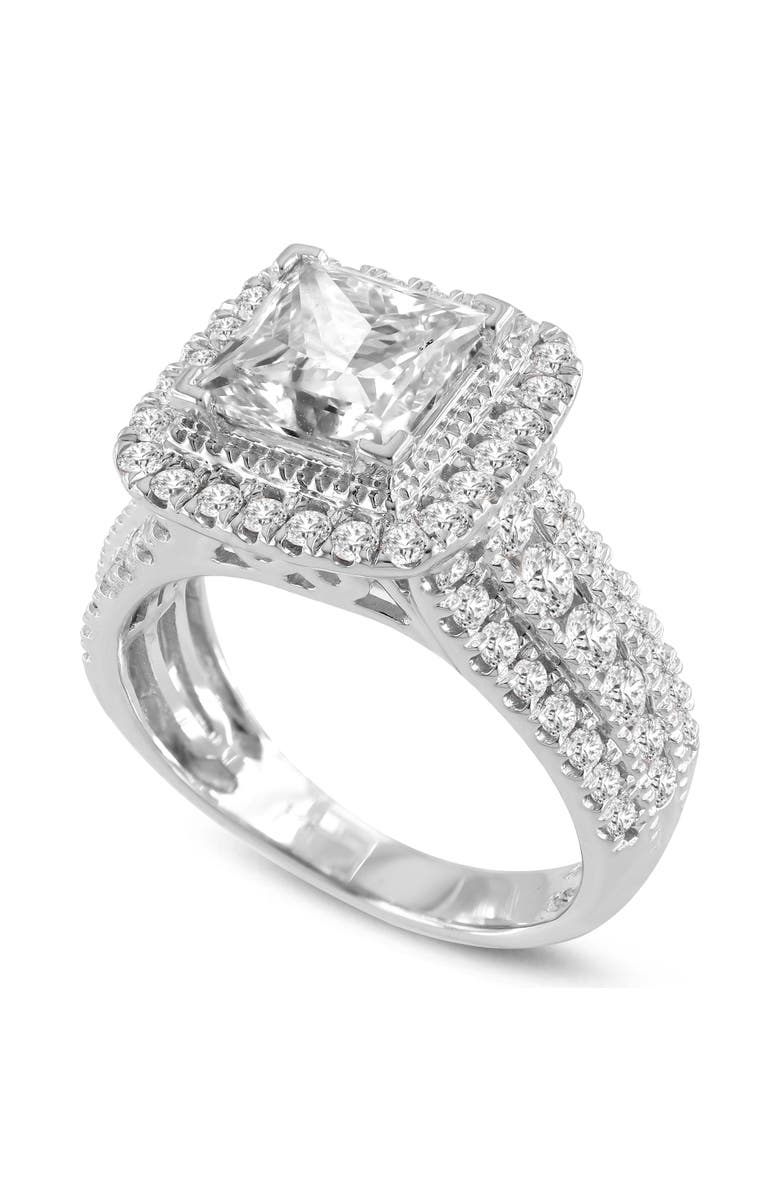 LuvMyJewelry Miroslava 14K White Gold Princess Cut Lab Grown Diamond Halo Engagement Ring - 3.85 Ct, Main, color, 14K White Gold