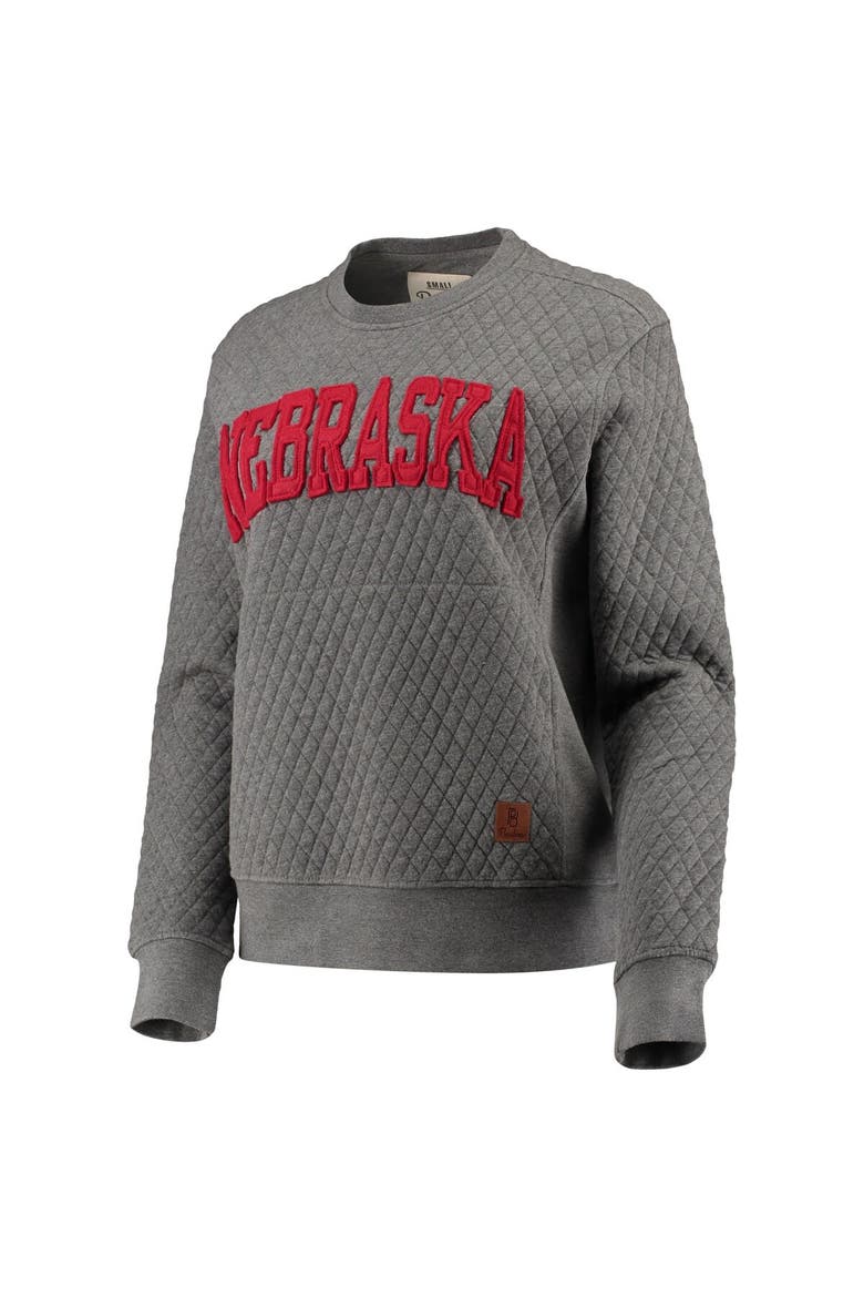 Women's Pressbox Heather Charcoal Nebraska Huskers Moose Quilted Pullover Sweatshirt, Alternate, color, Heather Gray