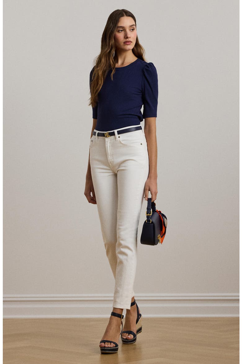 Puff Sleeve Rib Knit Top, Alternate, color, REFINED NAVY