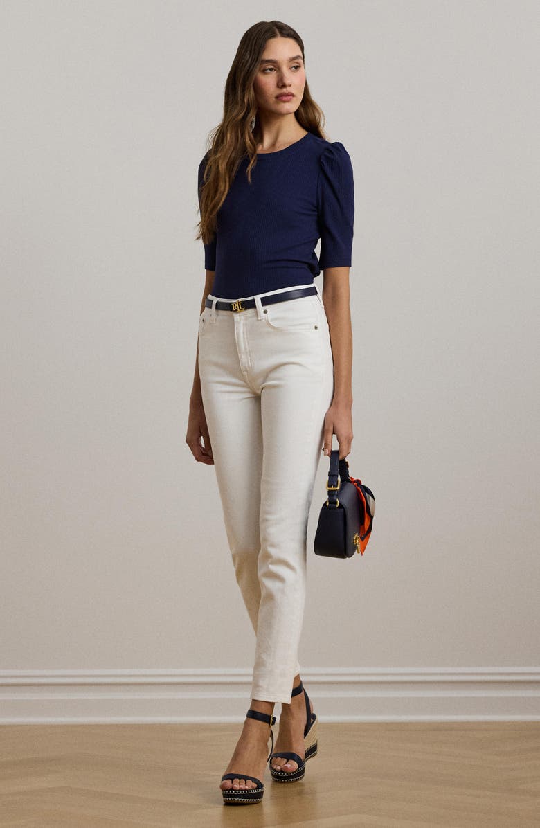 Lauren Ralph Lauren Puff Sleeve Rib Knit Top, Alternate, color, 