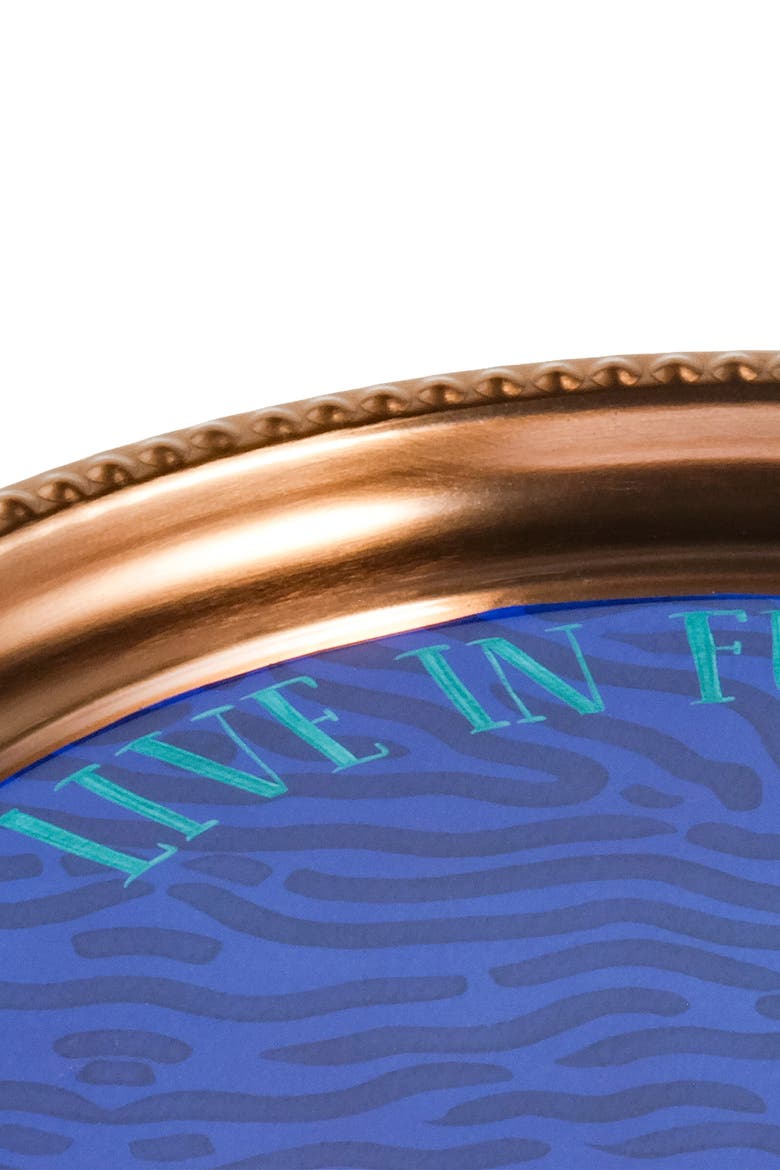 Nanpur Patterned Round Metal Decorative Tray 14X14 In, Alternate, color, Blue