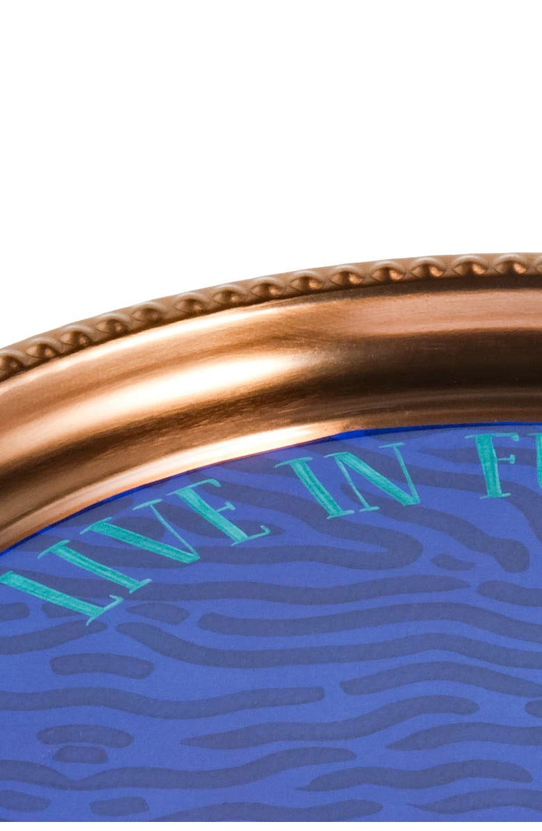 Zsa Zsa Zsu Nanpur Patterned Round Metal Decorative Tray 14X14 In, Alternate, color, Blue