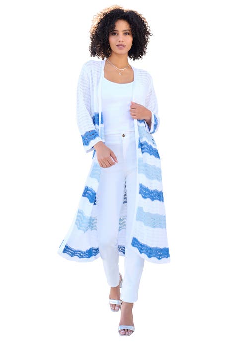 Long Pointelle Cardigan Sweater