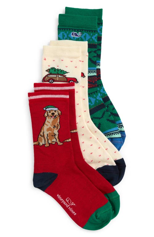 vineyard vines Kids' 3-Pack Assorted Holiday Icon Socks in Ivory Multi 