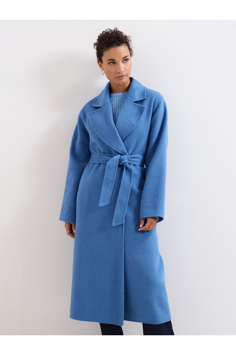Long Sleeve Belted Wrap Midi Coat, Main, color, Blue
