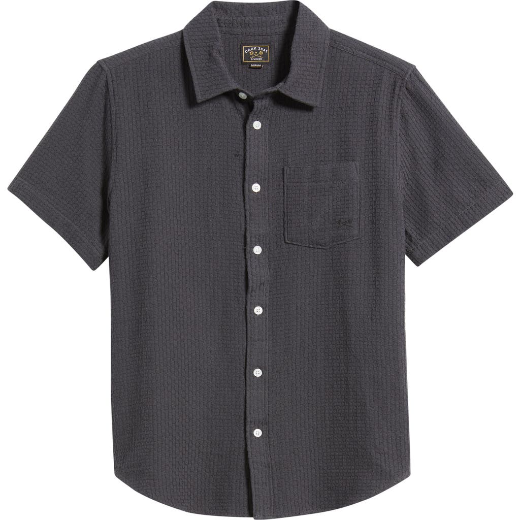 Dark Seas Textured Short Sleeve Cotton Button-up Shirt In Gray