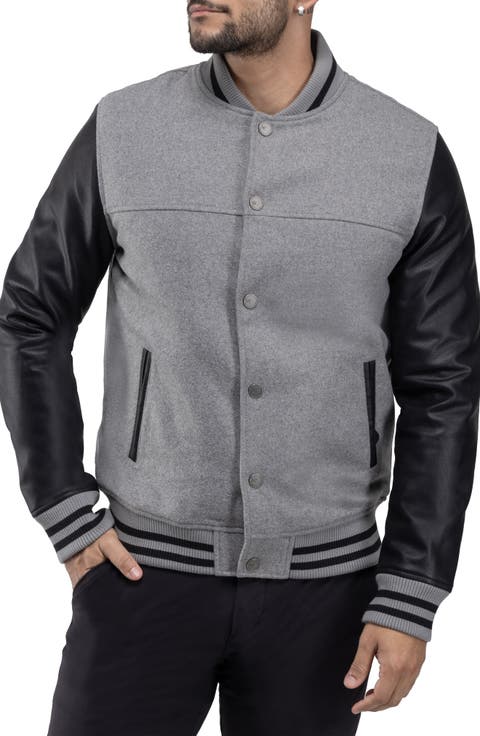 Mixed Media Faux Leather Bomber Jacket