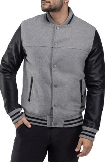 X-ray Xray Mixed Media Faux Leather Bomber Jacket In Grey/black