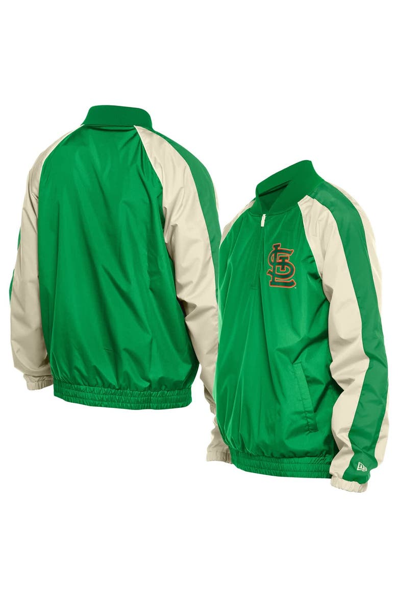 Men's New Era Kelly Green St. Louis Cardinals St. Patrick's Day Ripstop Raglan Quarter-Zip Windbreaker, Main, color, Kelly Green