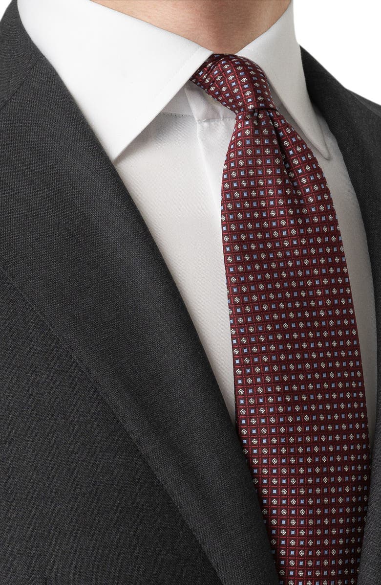 Eton Micro Geometric Silk Tie, Alternate, color, Medium Red