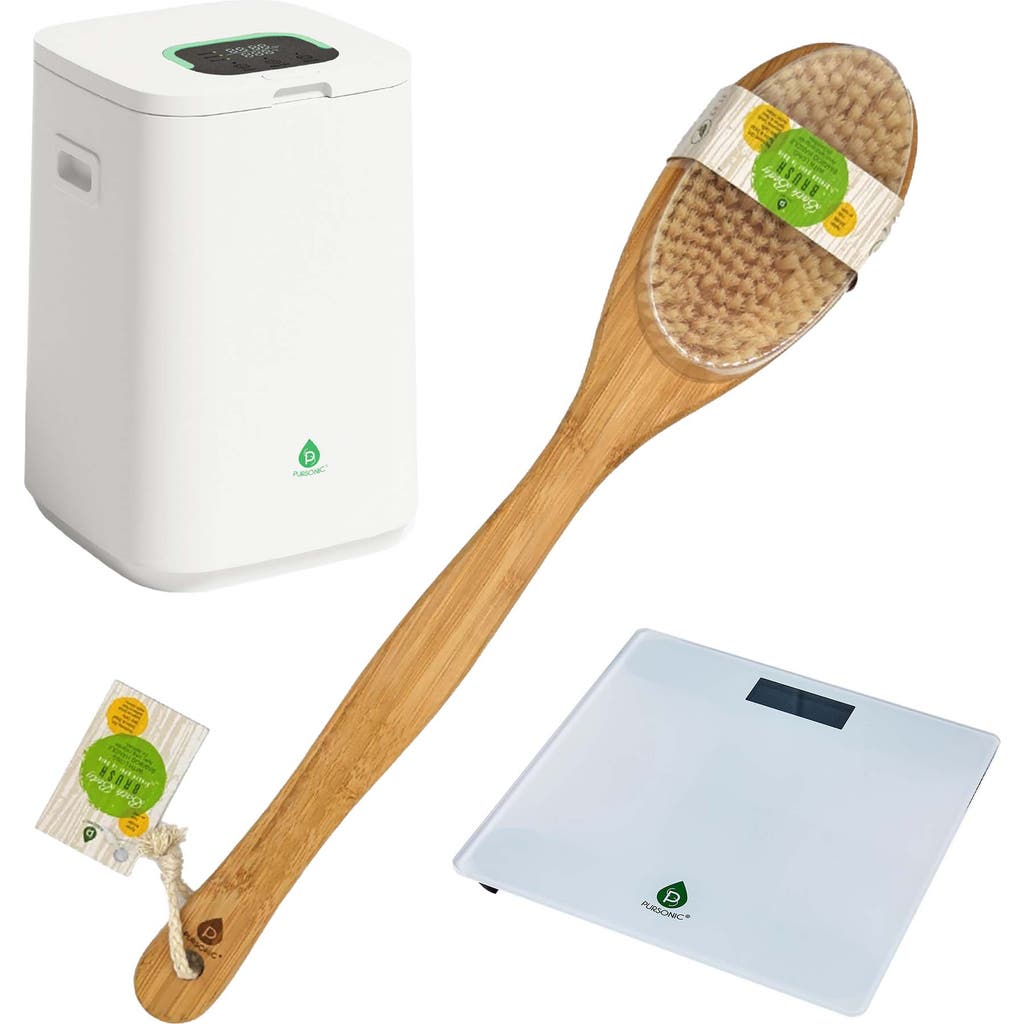 Pursonic Bathroom Essential Set Luxury Towel Warmer Bucket, Digital Scale, And Ecological Bath Body In White