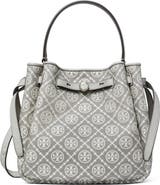 Tory Burch Romy T Monogram Jacquard & Leather Bucket Bag