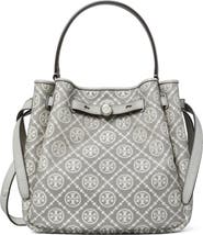 Tory Burch Romy T Monogram Jacquard & Leather Bucket Bag